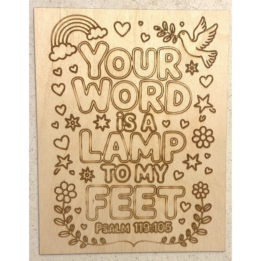 Wood Coloring Board - 1/8" Plywood - 7x9 - Your Word is a Lamp - S631